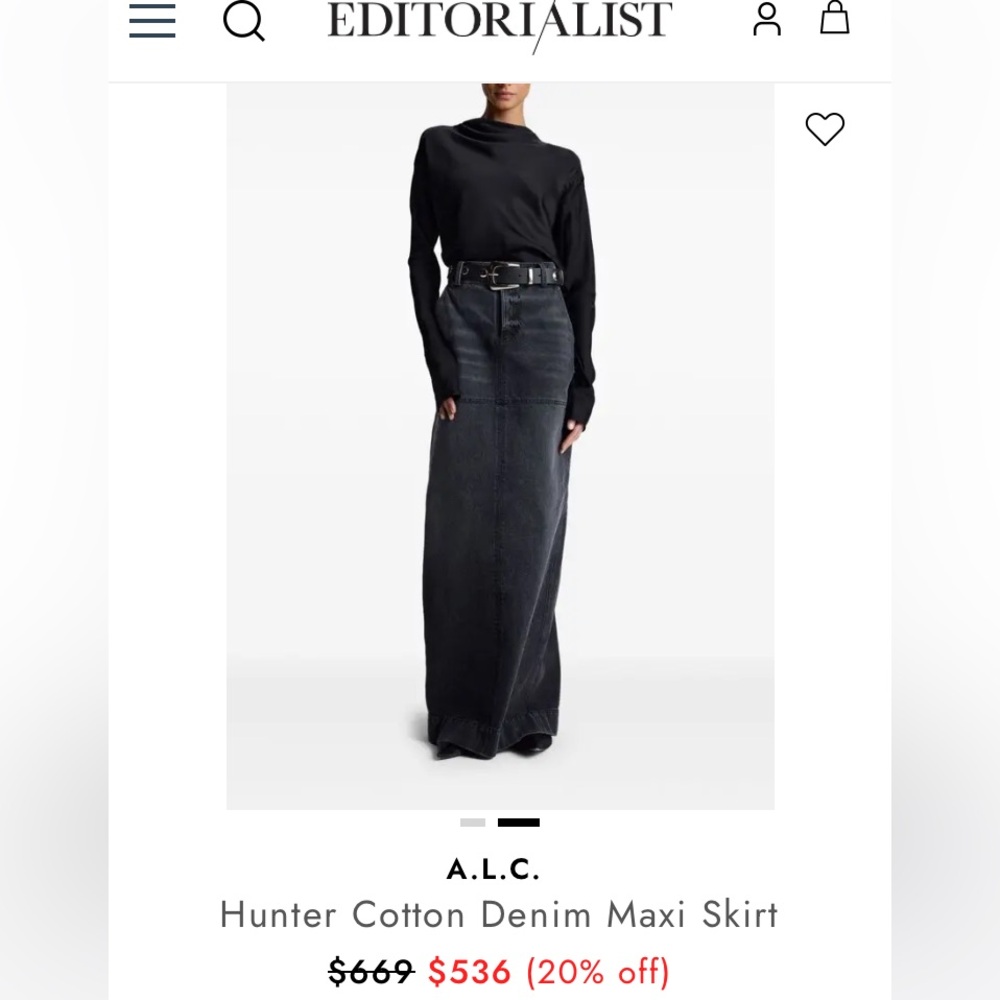 ALC Hunter Skirt Black Denim Hunter Panel Maxi Skirt Made in USA Size 2 NEW - Picture 5 of 17